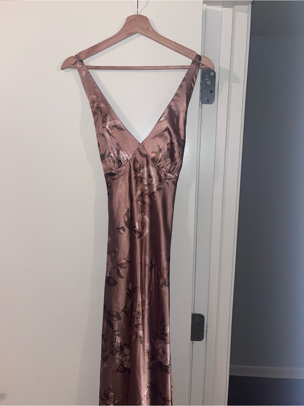 Satin Floral Slip Midi Dress in Mauve
